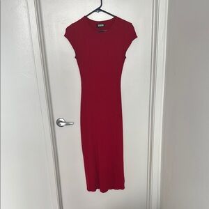 Reformation Red Sheath Midi Dress Short Sleeve Crew Neck